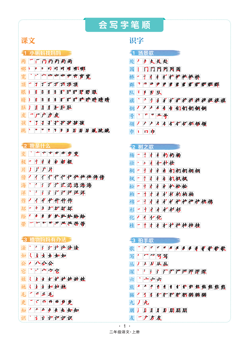 二年级语文上册 课文识字-会写字笔顺.pdf