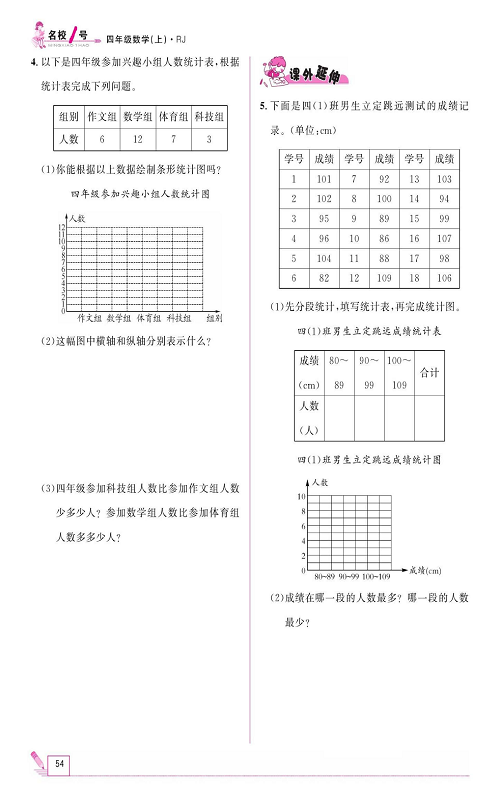 人教版数学四年级上册金牌作业本同步课本《七、条形统计图  第一课时认识条形统计图》.pdf