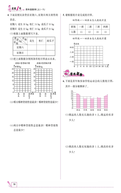 人教版数学四年级上册金牌作业本同步课本《第二课时、较复杂的条形统计图》.pdf