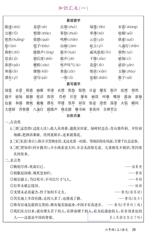 名校1号金牌作业语文六年级上册预习单_知识汇总（一）.pdf