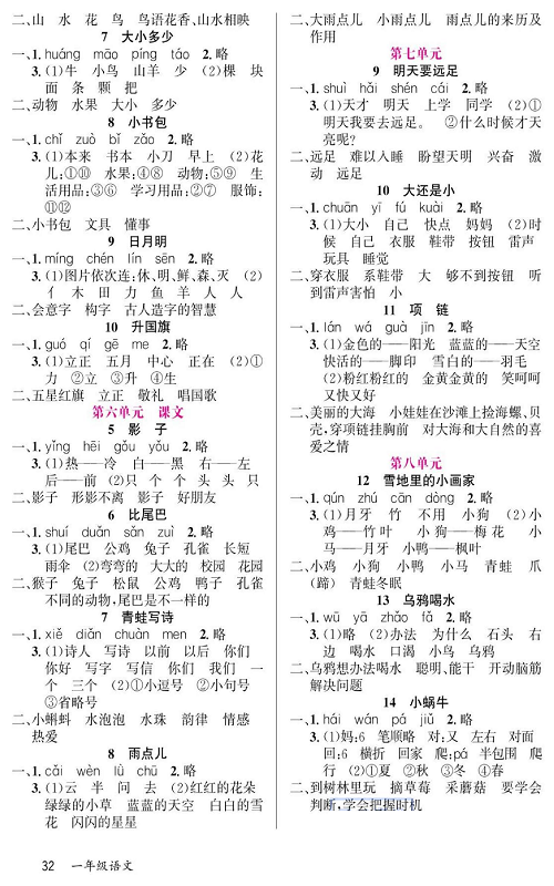 名校1号金牌作业语文一年级上册预习单（参考答案）.pdf