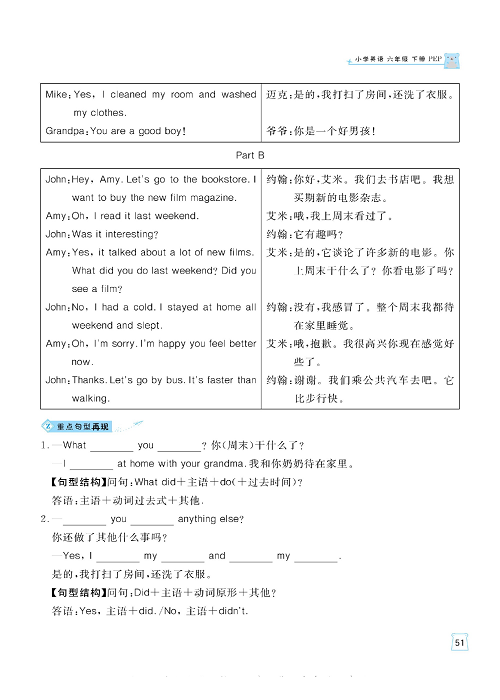 黄冈名师天天练六年级下册英语PEP版单元知识_核心知识清单 Unit 2.pdf