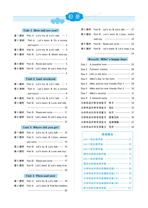 黄冈名师天天练六年级下册英语PEP版天天练（目录）.pdf