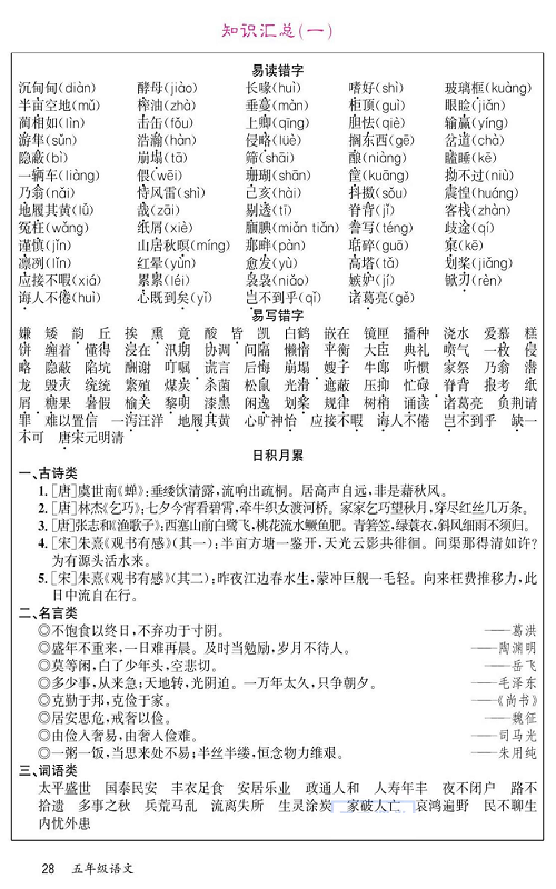 名校1号金牌作业语文五年级上册预习单_知识汇总（一）.pdf