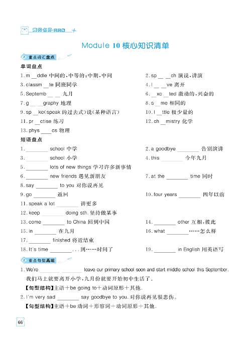 黄冈名师天天练六年级下册英语外研版单元知识_核心知识清单 Module 10.pdf