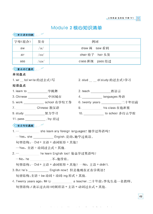 黄冈名师天天练五年级下册英语外研版单元知识_核心知识清单 Module 2.pdf