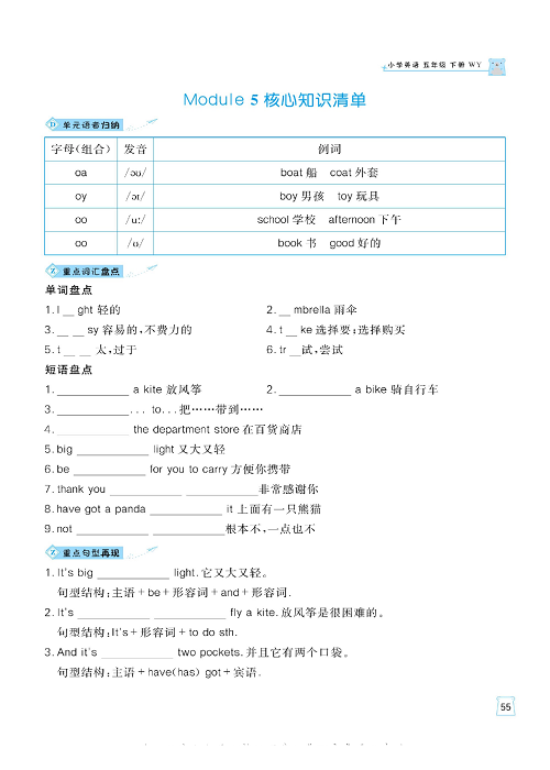 黄冈名师天天练五年级下册英语外研版单元知识_核心知识清单 Module 5.pdf