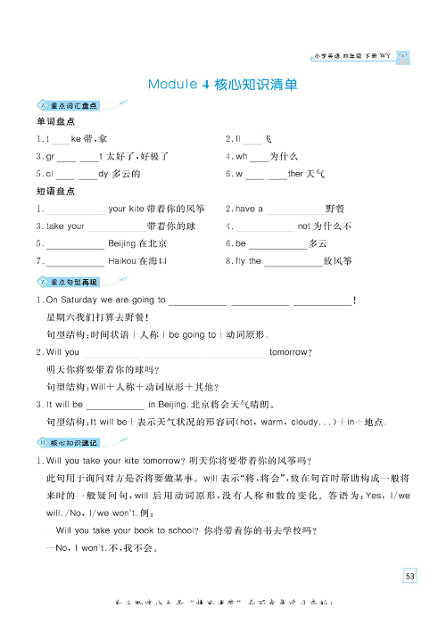 黄冈名师天天练四年级下册英语外研版单元知识_核心知识清单 Module 4.pdf