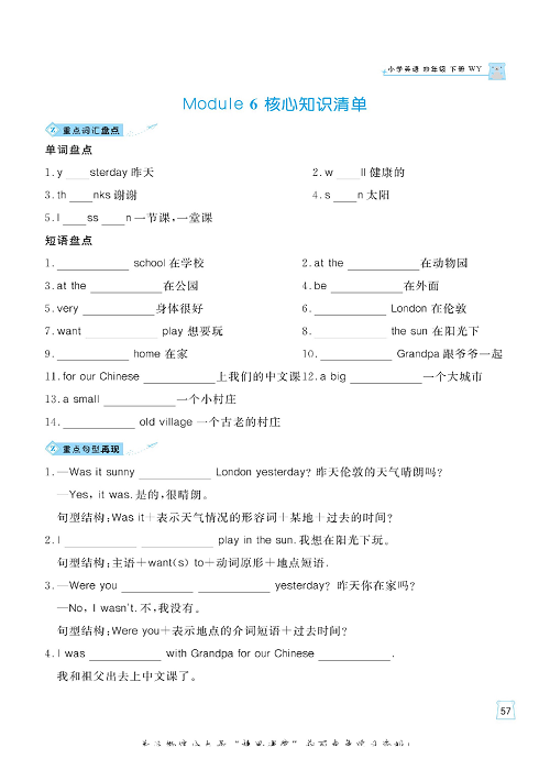 黄冈名师天天练四年级下册英语外研版单元知识_核心知识清单 Module 6.pdf