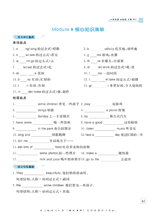 黄冈名师天天练四年级下册英语外研版单元知识_核心知识清单 Module 8.pdf