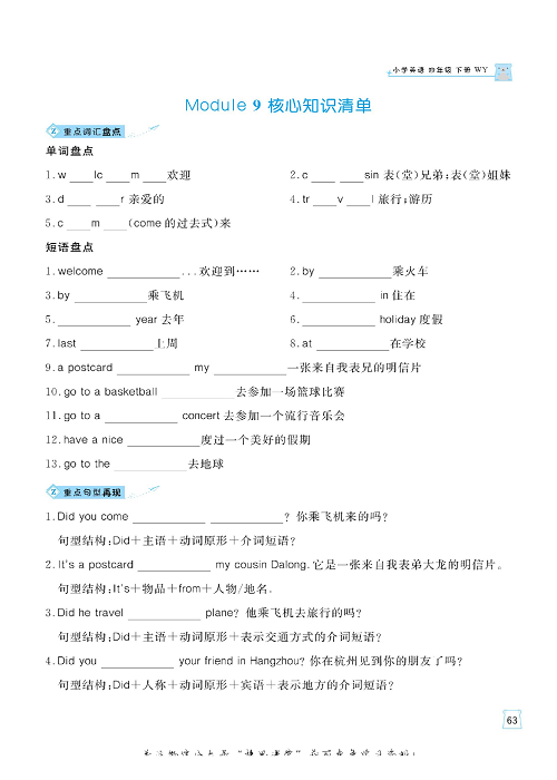 黄冈名师天天练四年级下册英语外研版单元知识_核心知识清单 Module 9.pdf