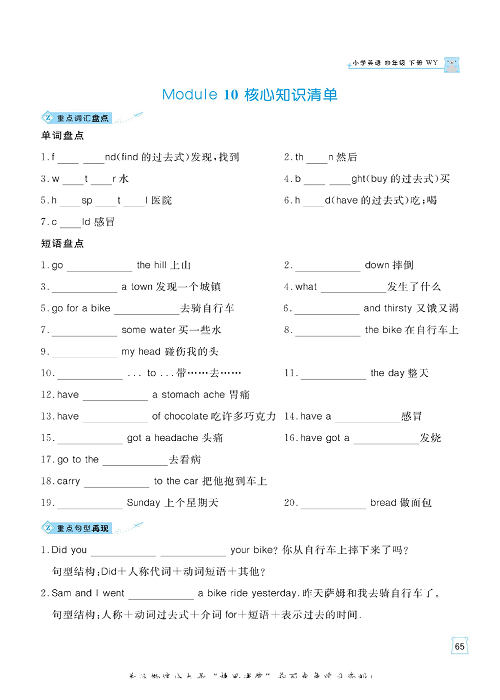 黄冈名师天天练四年级下册英语外研版单元知识_核心知识清单 Module 10.pdf