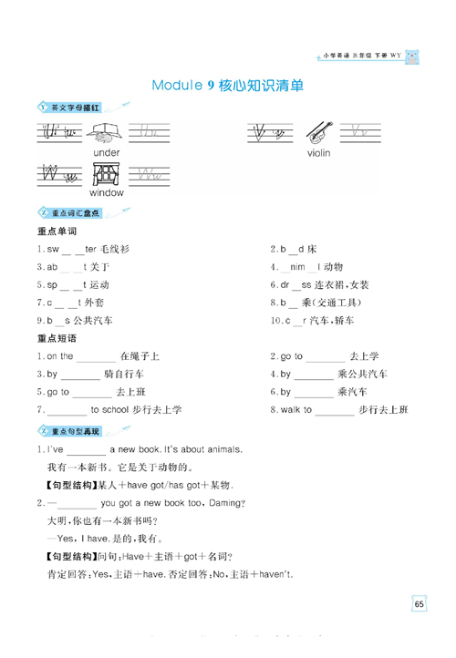 黄冈名师天天练三年级下册英语外研版单元知识_Module 9 核心知识清单.pdf