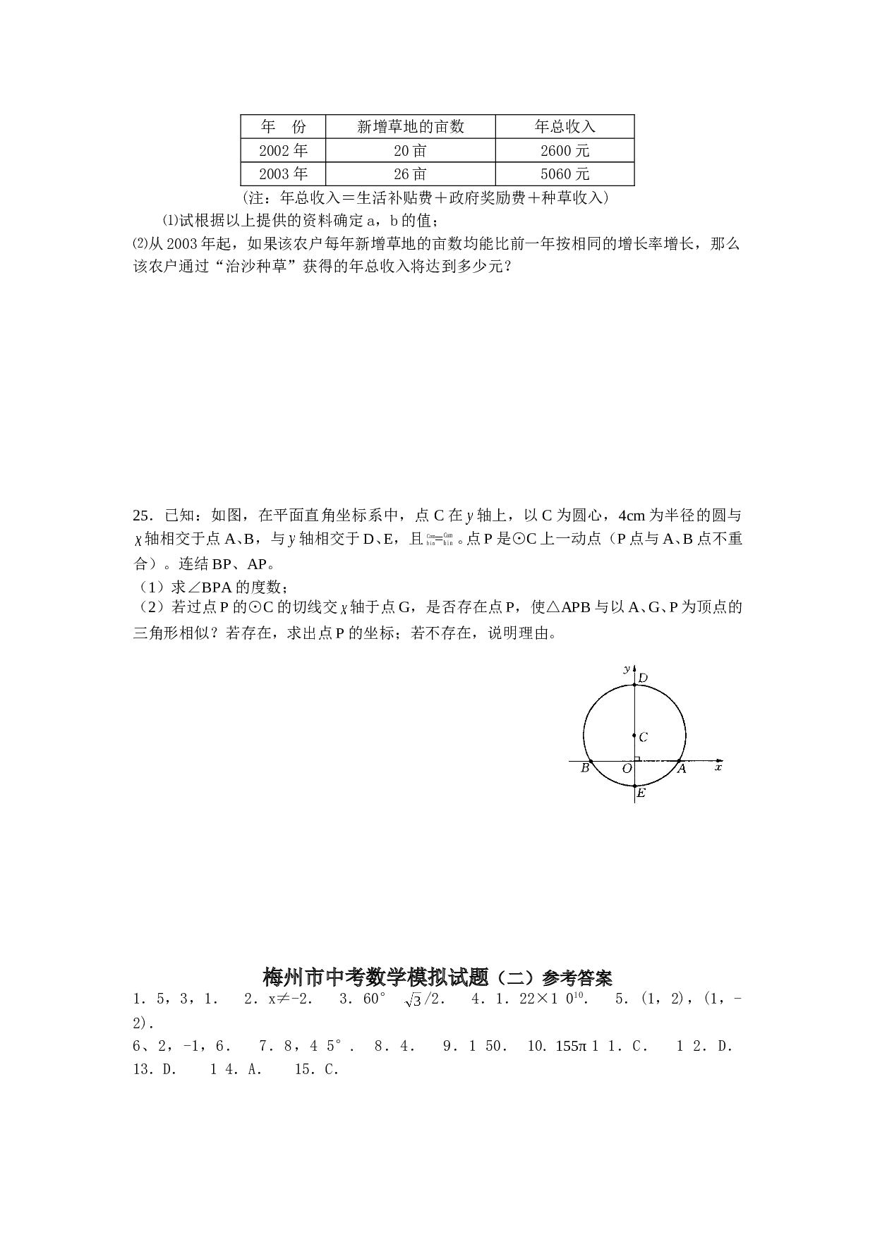 梅州市中考数学模拟试题（二）.doc