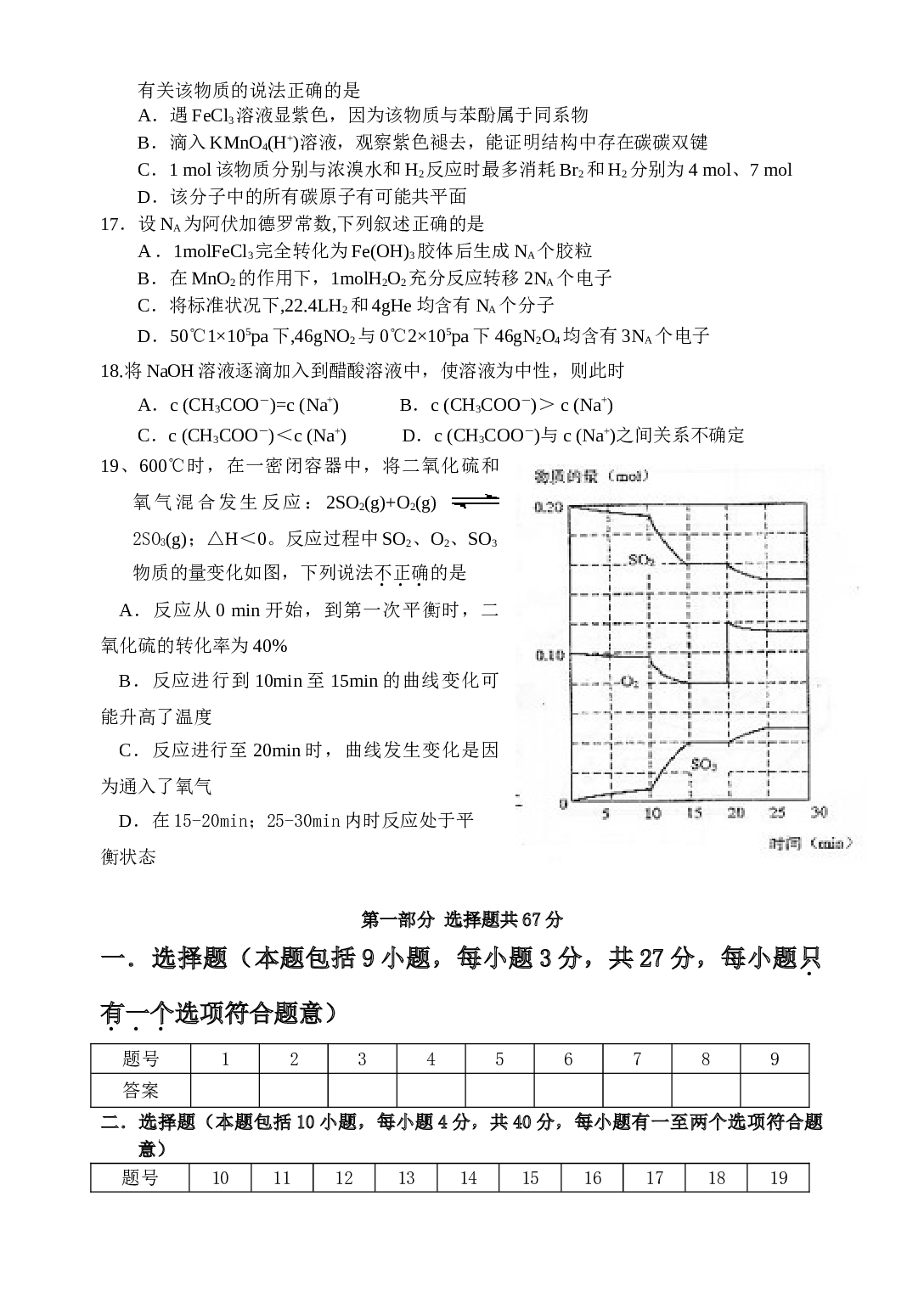 广州市天河区普通高中毕业班综合测试（一） 化 学 试 卷.doc