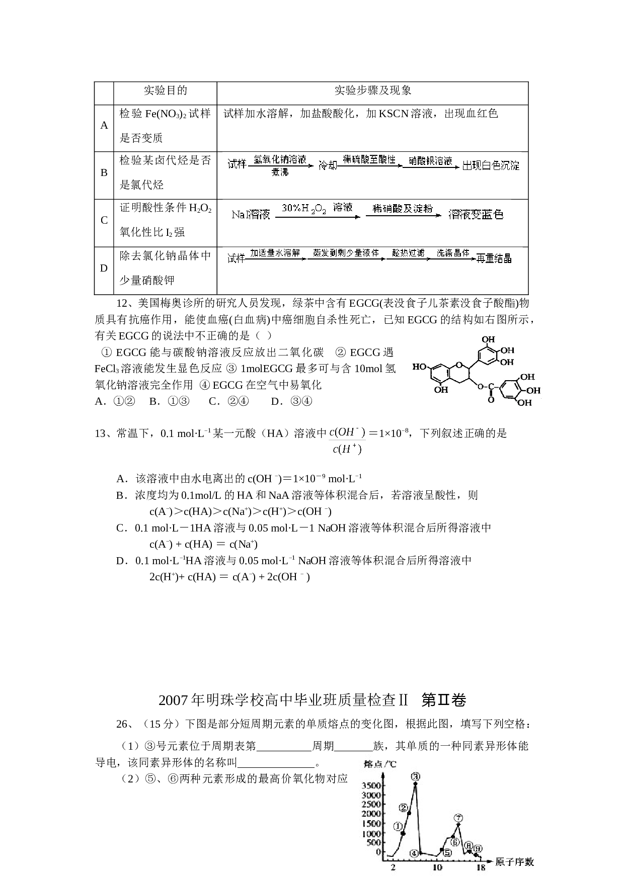 高中毕业班化学质量检查试题2.doc