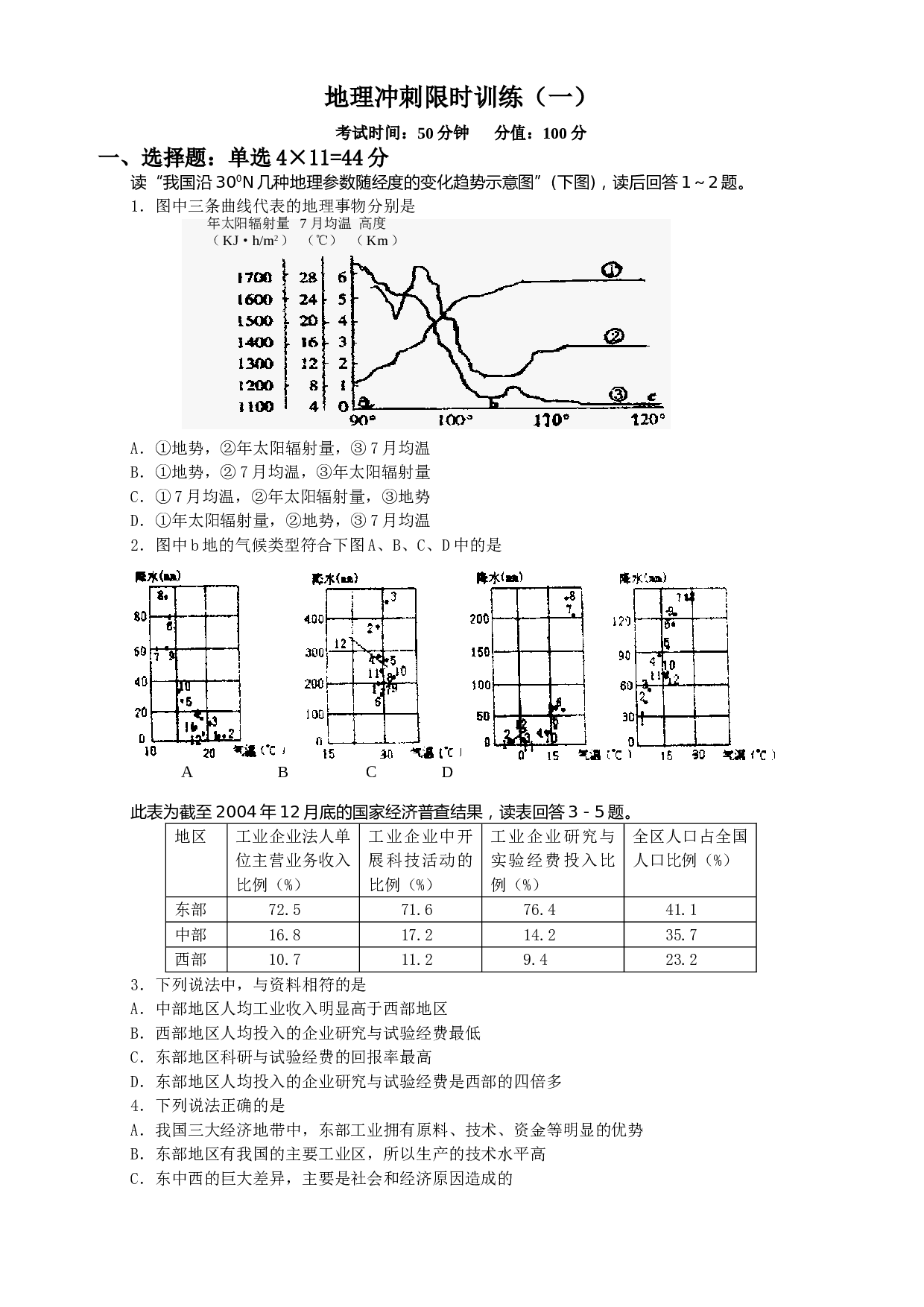 高考地理冲刺限时训练（一）.doc