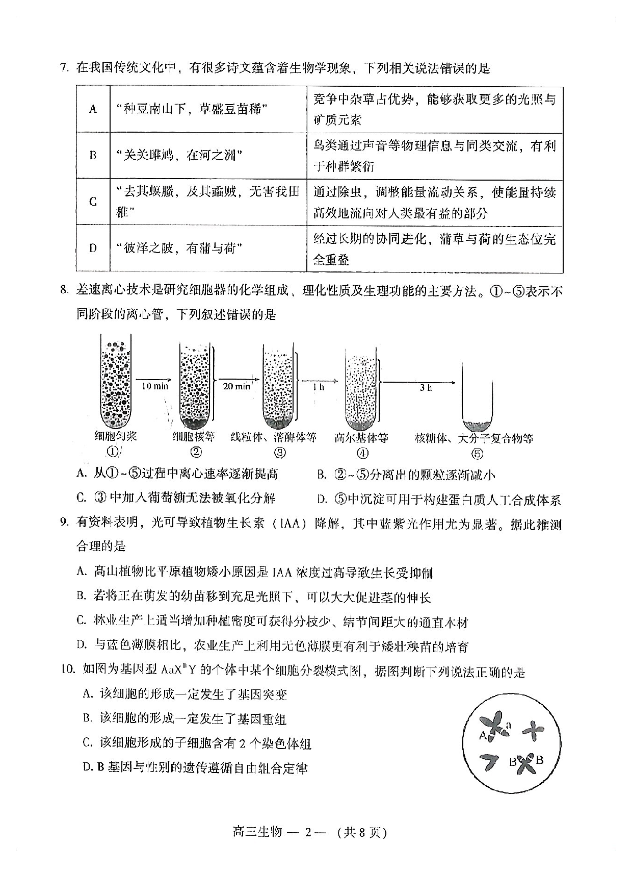 2023届2月福州市普通高中毕业班质量检测生物试卷.pdf