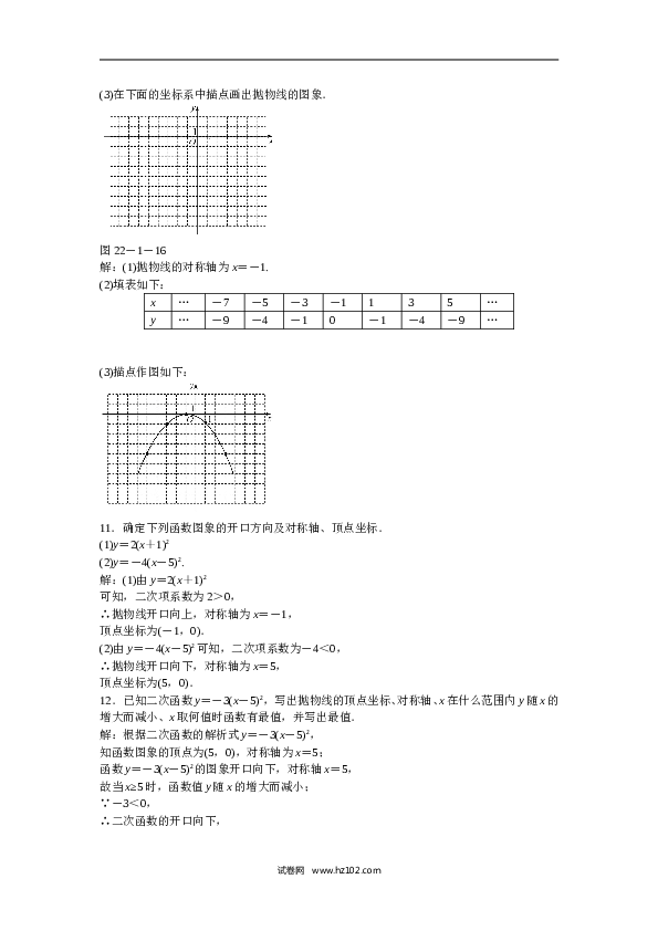 【同步练习】初三数学上册 22.1.3+二次函数y＝a(x－h)2+k的图象和性质同步测试+新人教版.doc