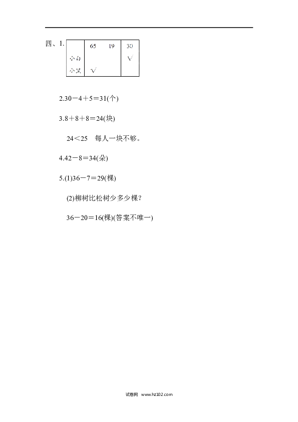 人教版一年级数学下册寒假 暑假教材过关卷(9).docx