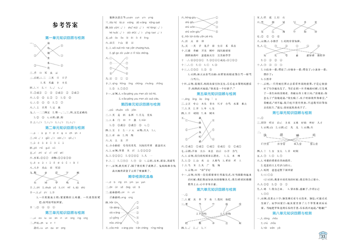 黄冈名卷一年级上册语文部编版试卷真题卷（参考答案）.pdf