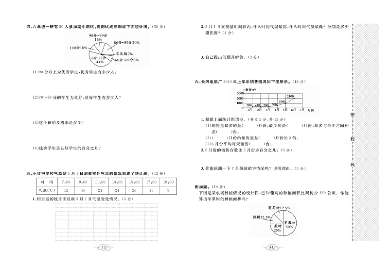 黄冈小复习六年级上册数学冀教版_第七单元达标测试    测试内容：扇形统计图.pdf