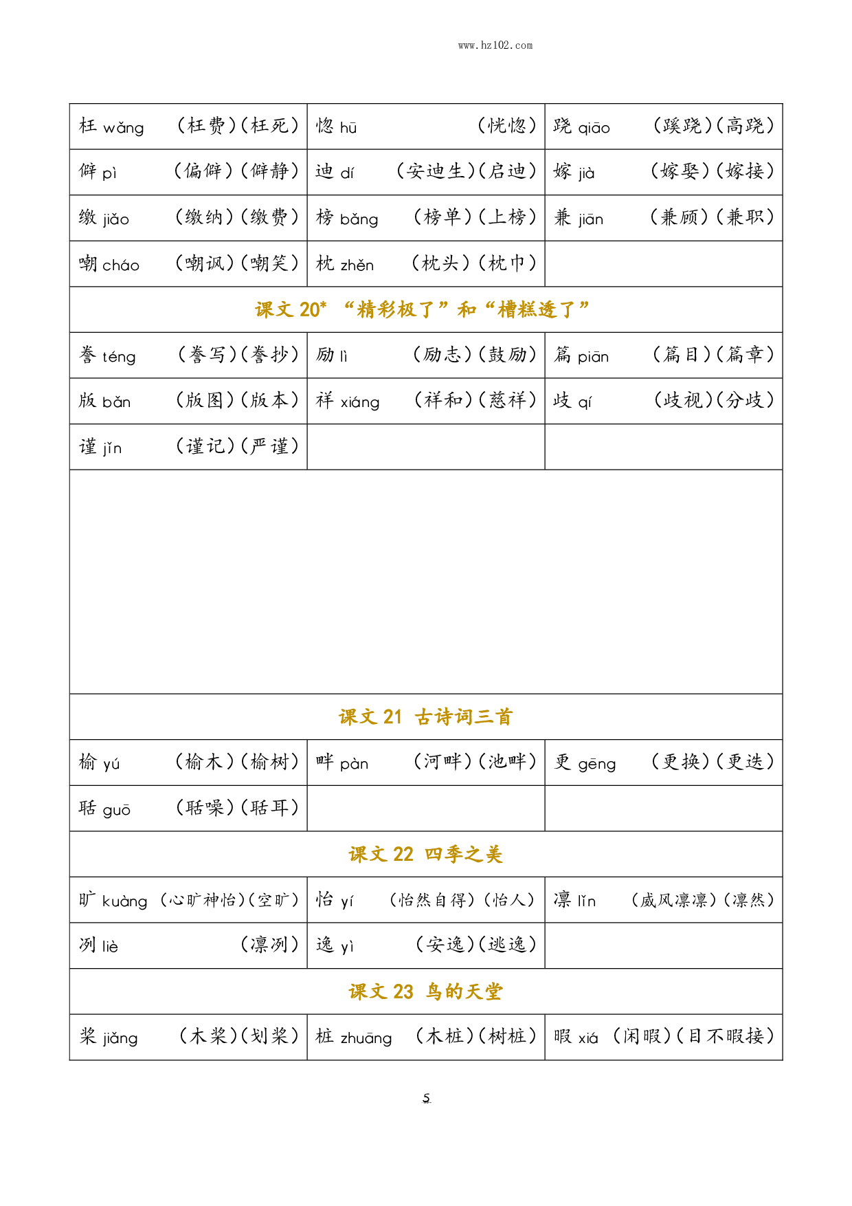 小学语文五年级上册 识字表（含拼音组词）.pdf