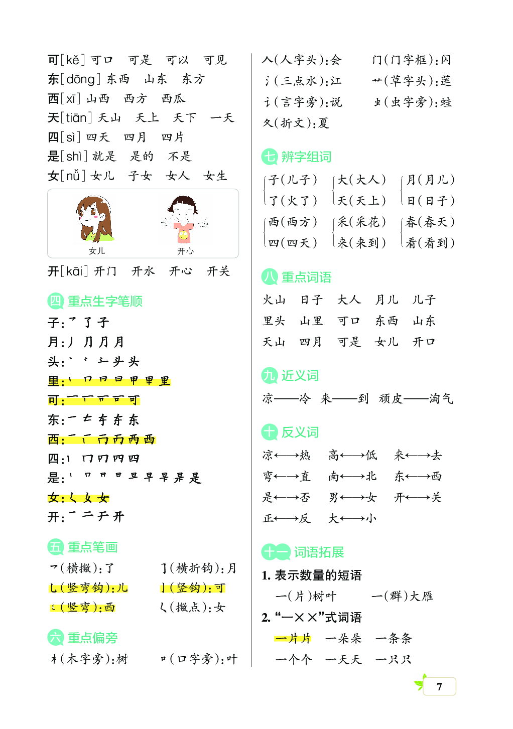 新学期语文1年级（上）核心考点梳理（第二、三、四单元）.pdf