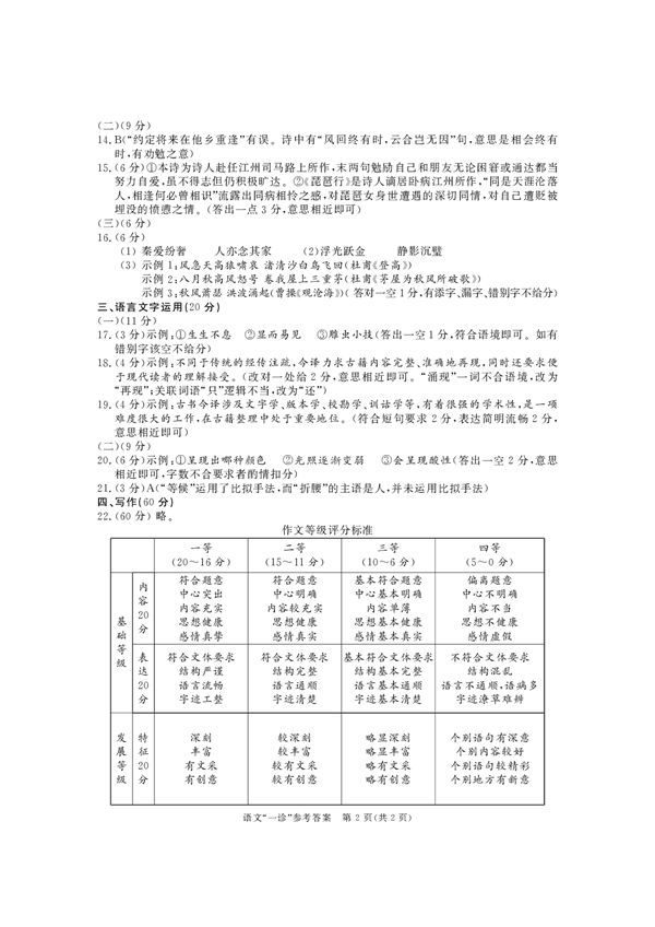 成都市2020级高中毕业班第一次诊断性检测语文参考答案及评分意见.pdf