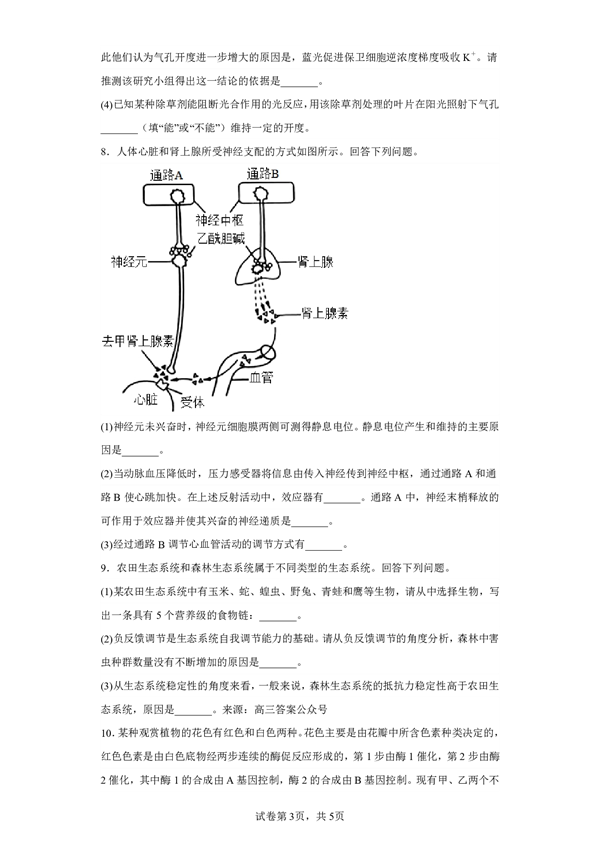 2023年普通高等学校招生全国统一考试（全国乙卷）理综生物.pdf