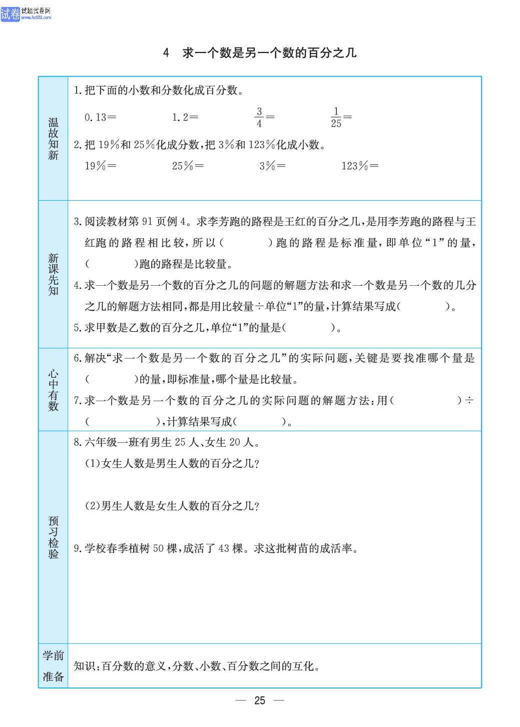 小学苏教版六年级上册数学预习题_25.pdf