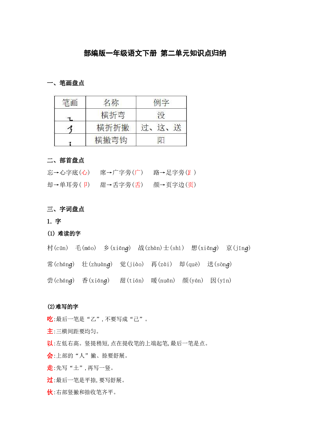 部编版一年级语文下册 第二单元知识点归纳.pdf