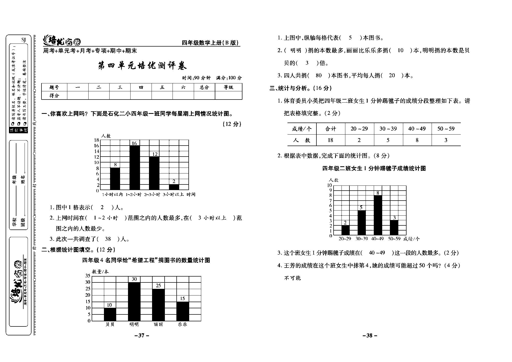 培优名卷四年级上册数学苏教版教师用书（含答案）_第四单元培优测评卷.pdf