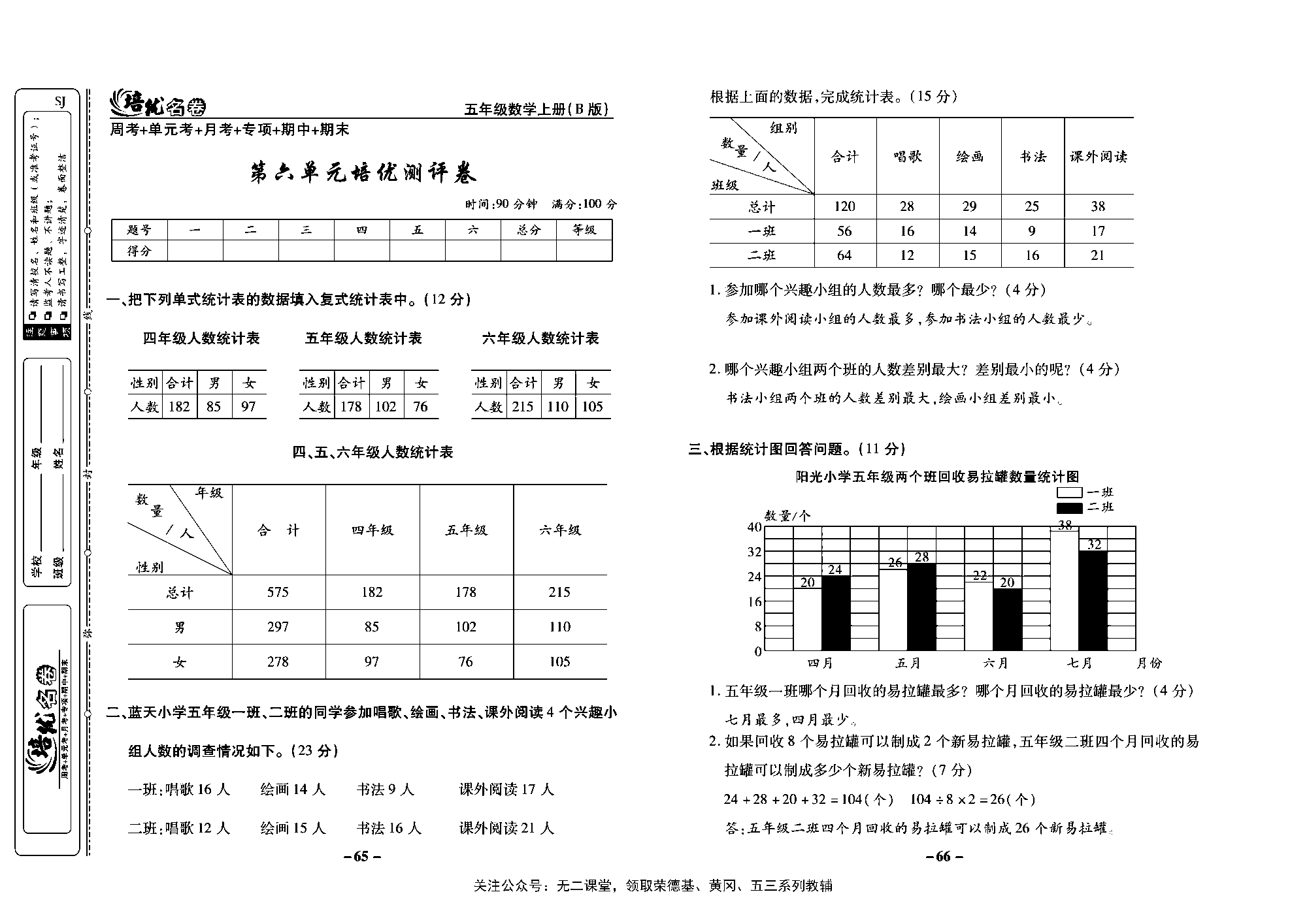 培优名卷五年级上册数学苏教版教师用书（含答案）_第六单元培优测评卷.pdf