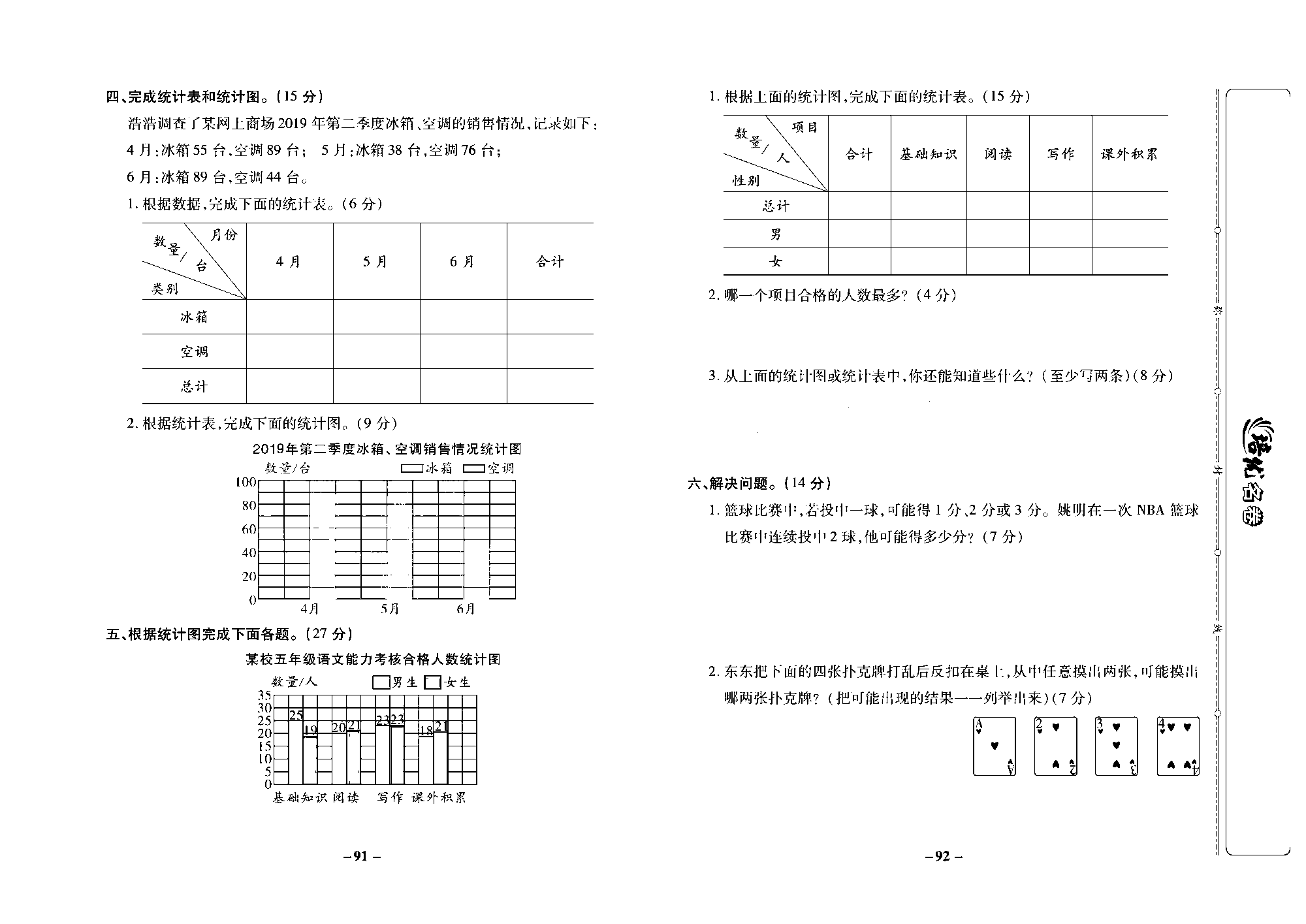 培优名卷五年级上册数学苏教版去答案版_第十三周培优测评卷（专项三  统计天地  应用广角）.pdf