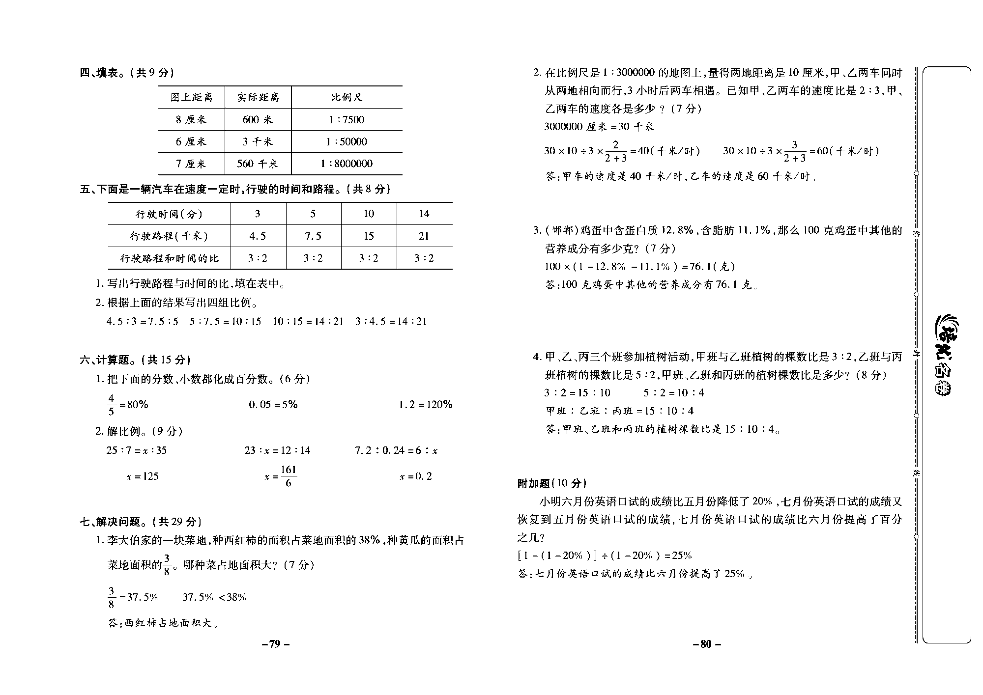 培优名卷六年级上册数学冀教版教师用书（含答案）_部分20.pdf