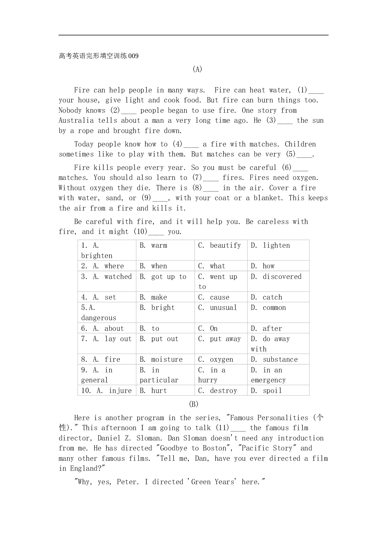 高考英语完形填空训练009.doc