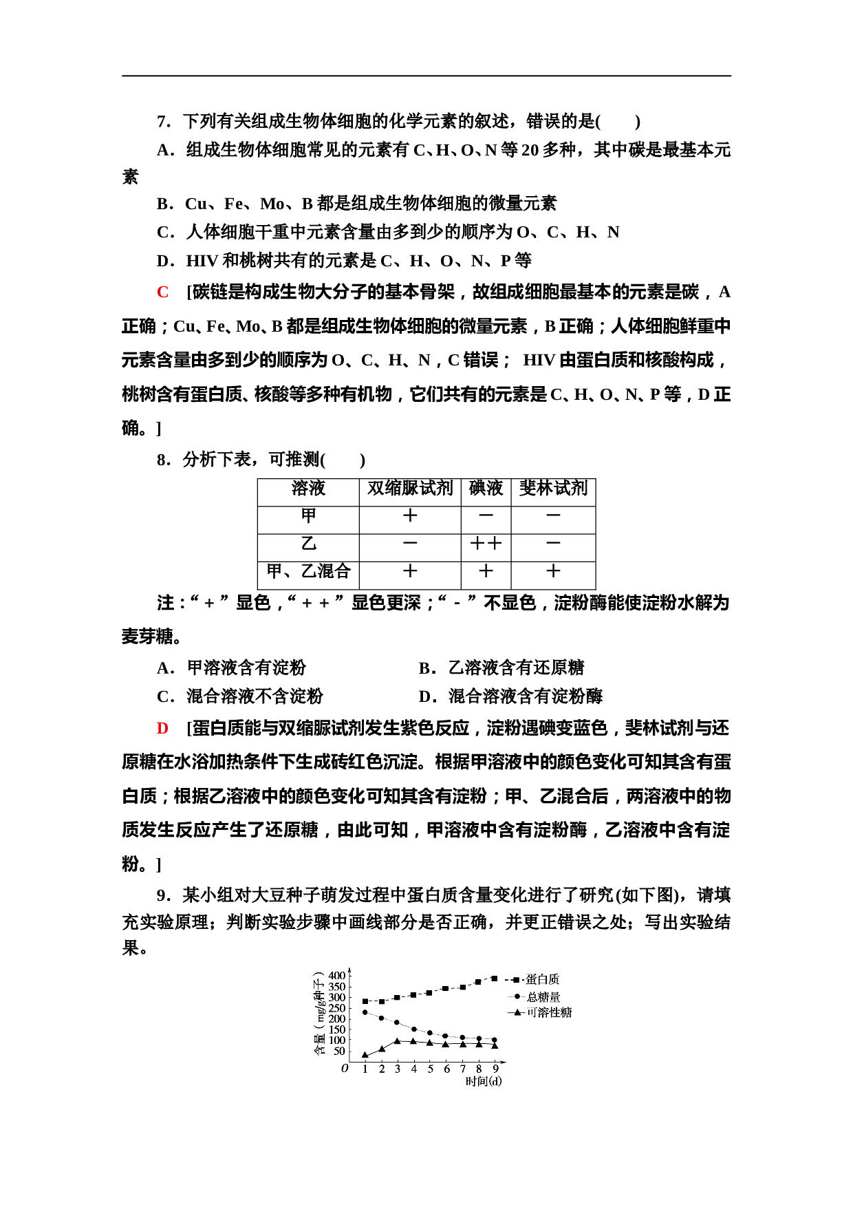 生物人教版必修1课时分层作业3　细胞中的元素和化合物（含参考答案）.doc