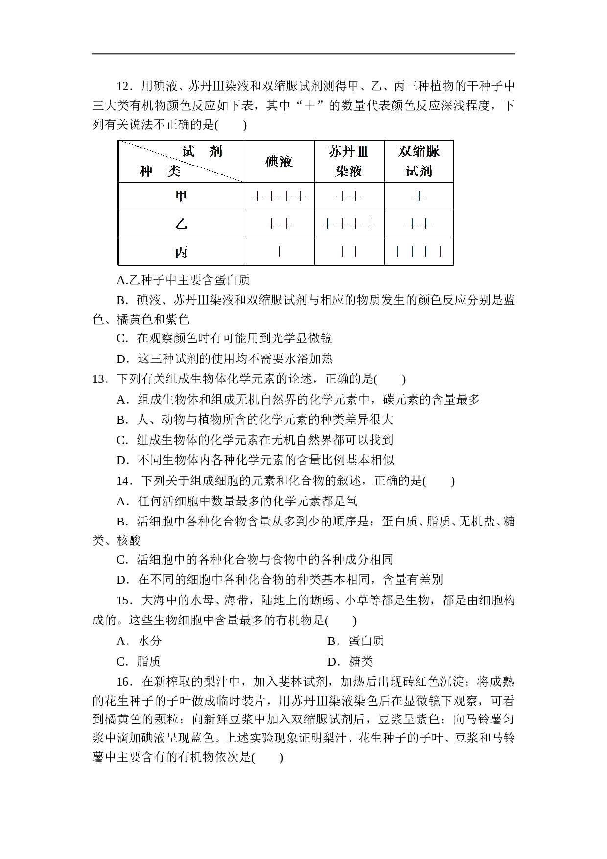 山西省晋城市第一中学人教版高中生物必修一练习：2.1细胞中的元素和化合物.doc