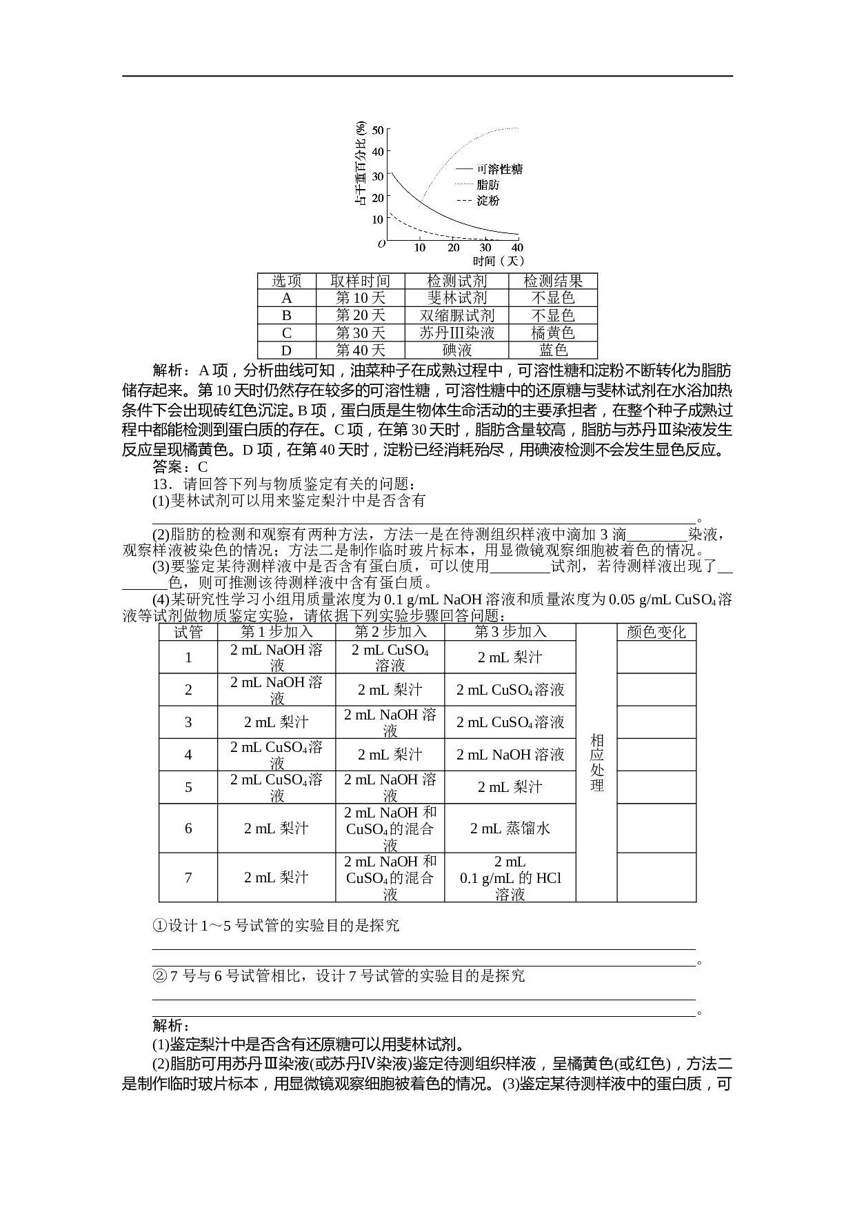 高中生物人教版必修1课后分层检测案：2.1　细胞中的元素和化合物（含参考答案）.doc