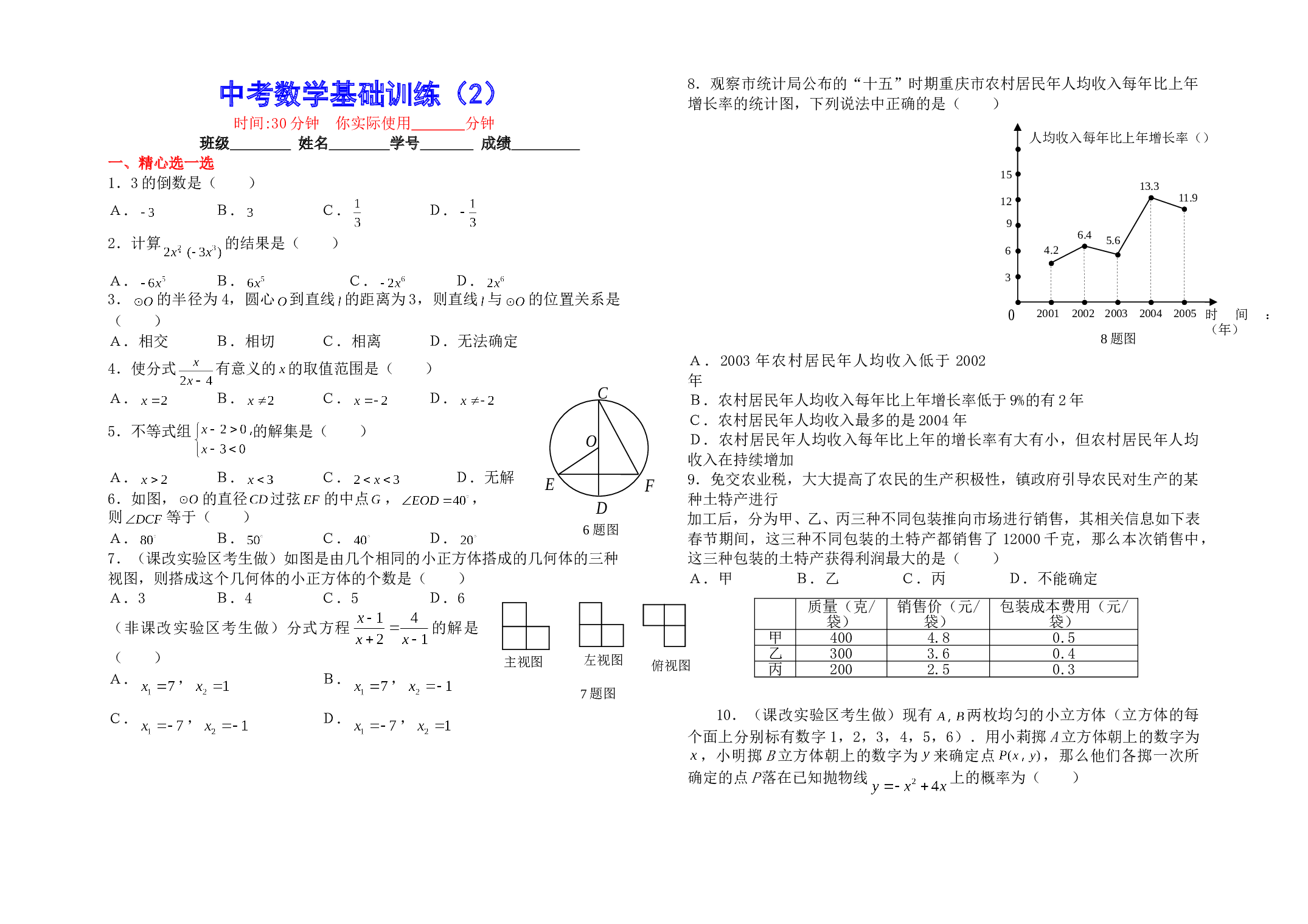 中考数学基础训练（2）.doc