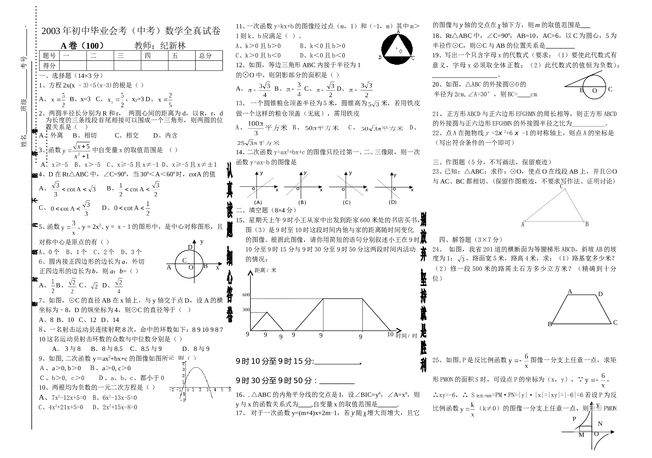 2003年初中毕业会考（中考）数学全真试卷.doc