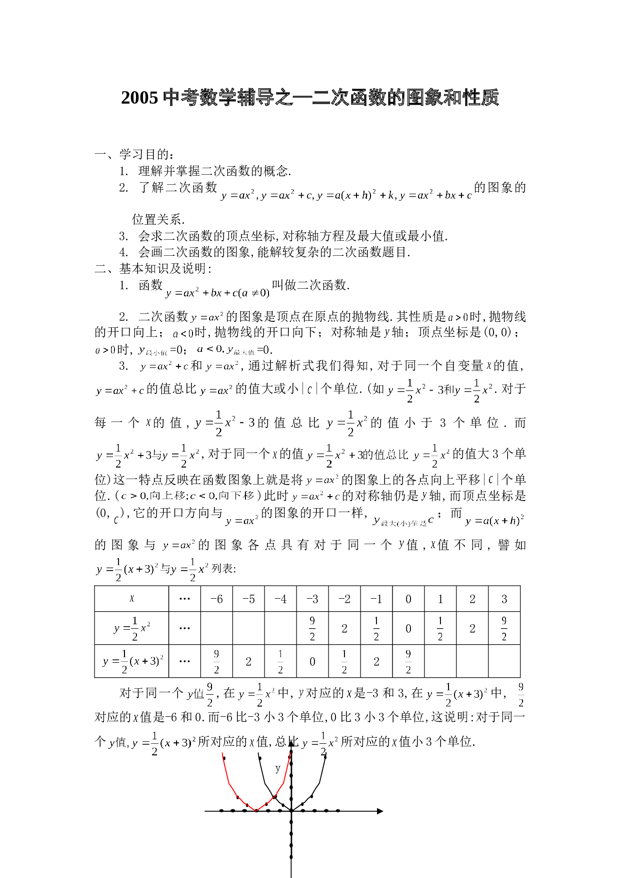 2006中考数学辅导之&mdash;二次函数的图象和性质[下学期]北师大版.doc