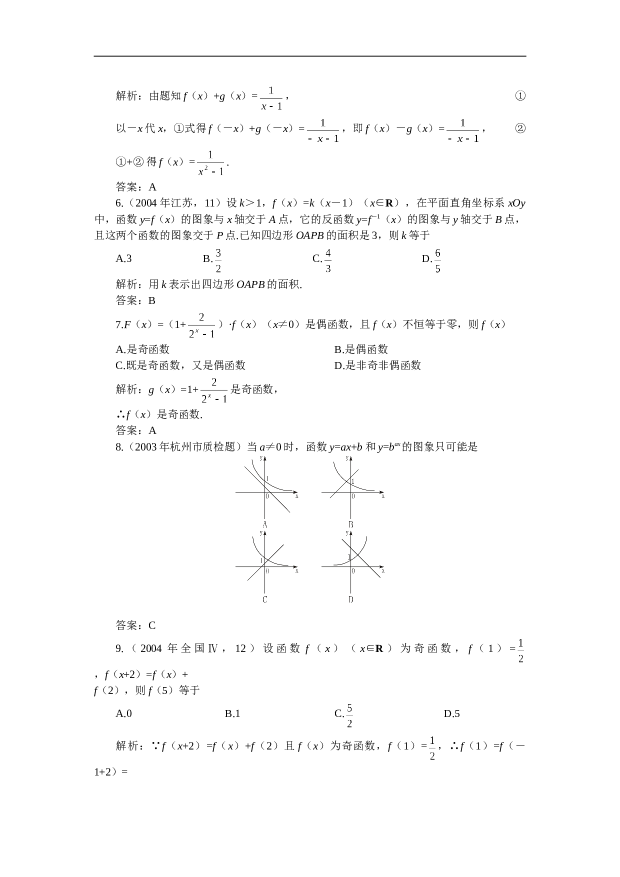 高考第一轮复习数学：函数（附答案）.doc