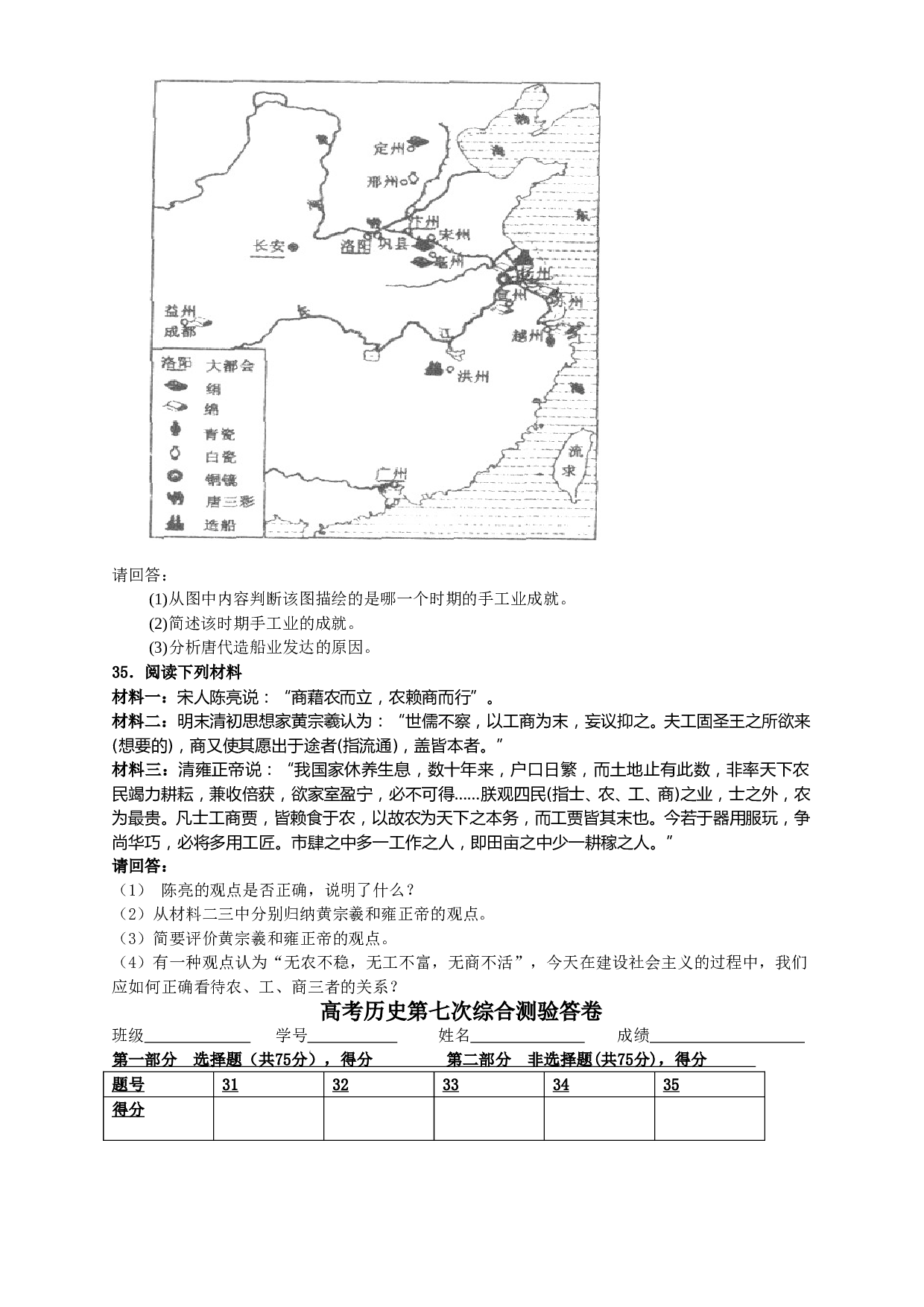 高考历史第七次综合测验试题 必修2（中国古代经济）.doc