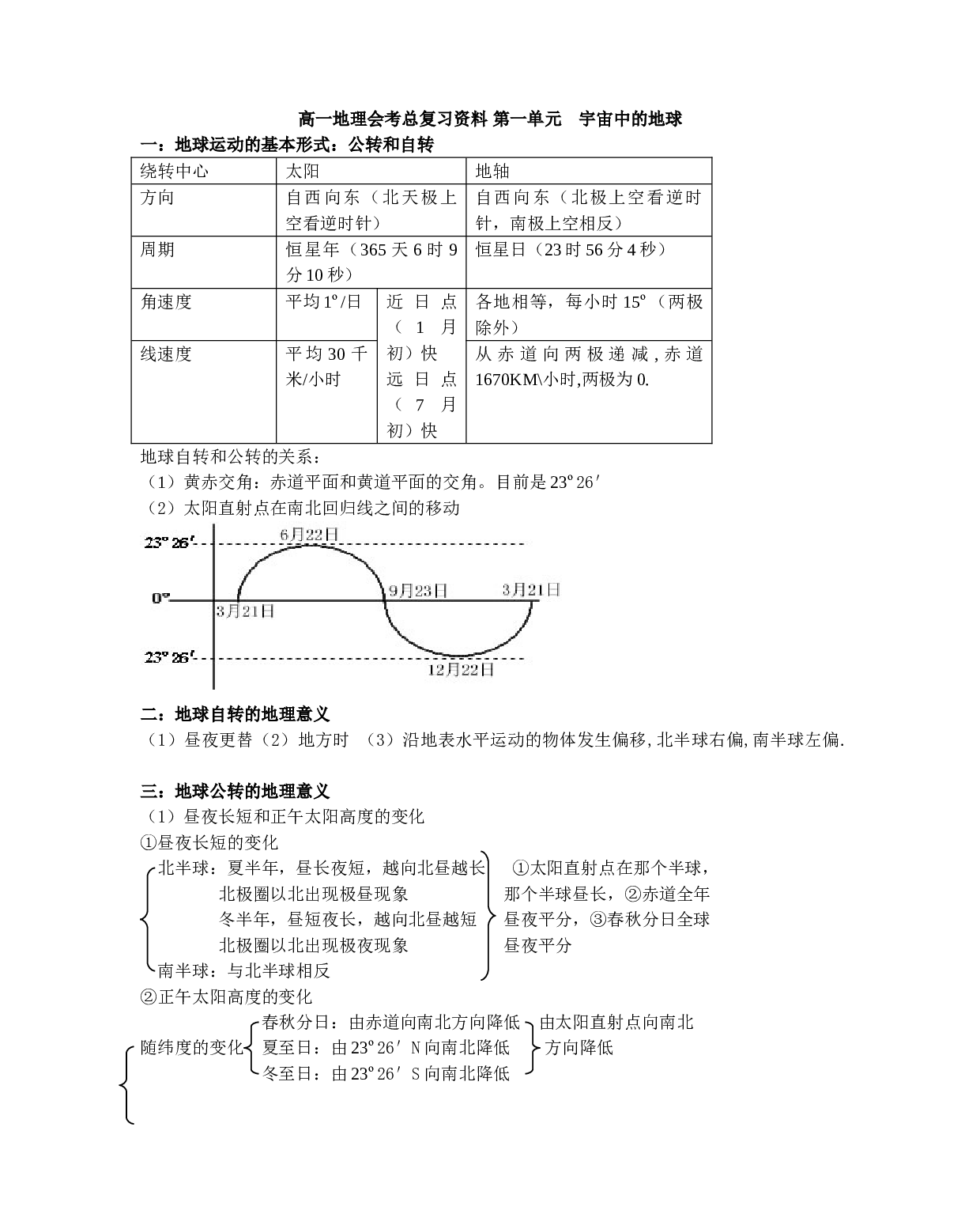 高一地理会考总复习资料 第一单元 宇宙中的地球.doc