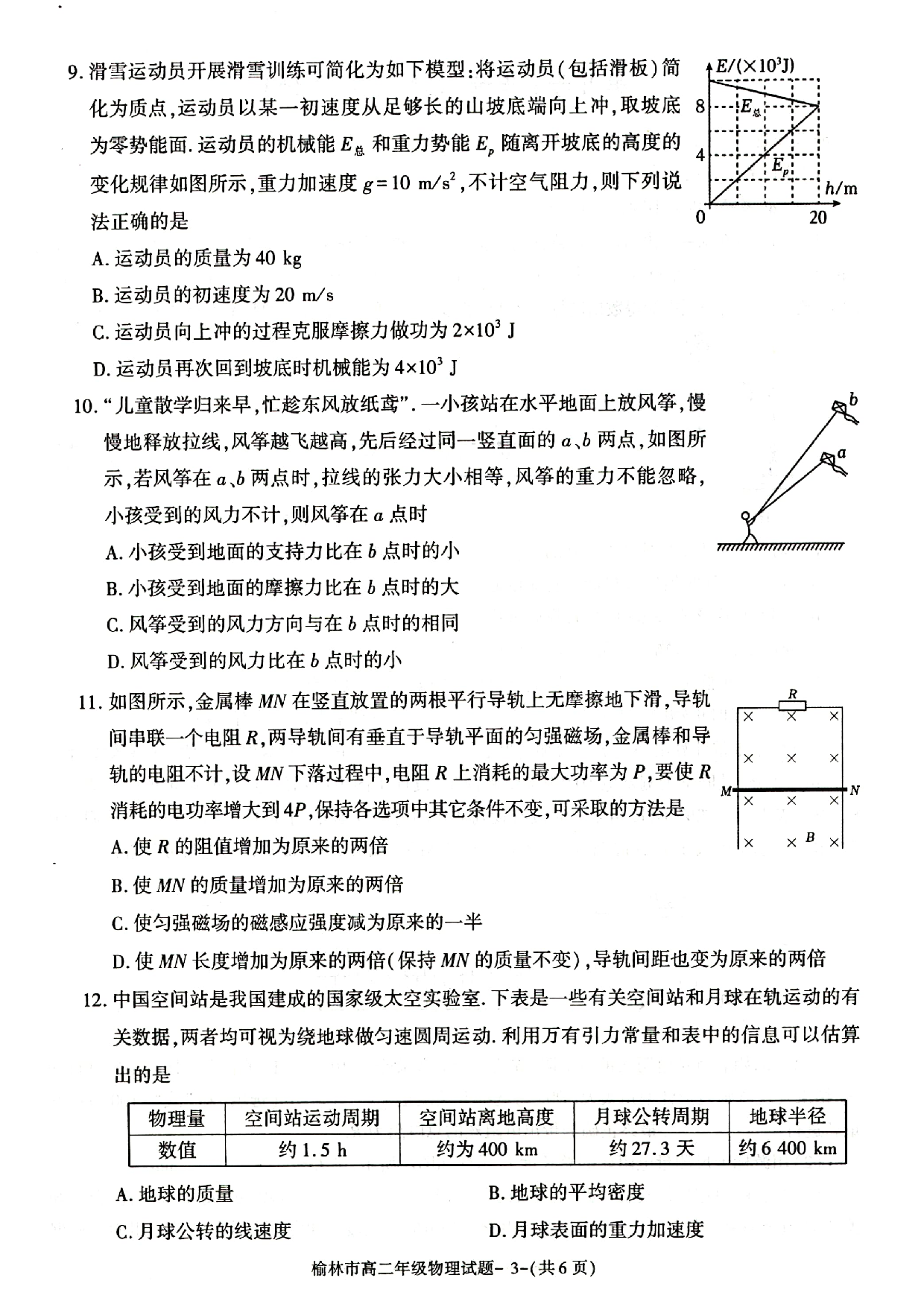 陕西省榆林市2022-2023学年高二下学期7月期末过程性评价质检物理试题（扫描版含答案）