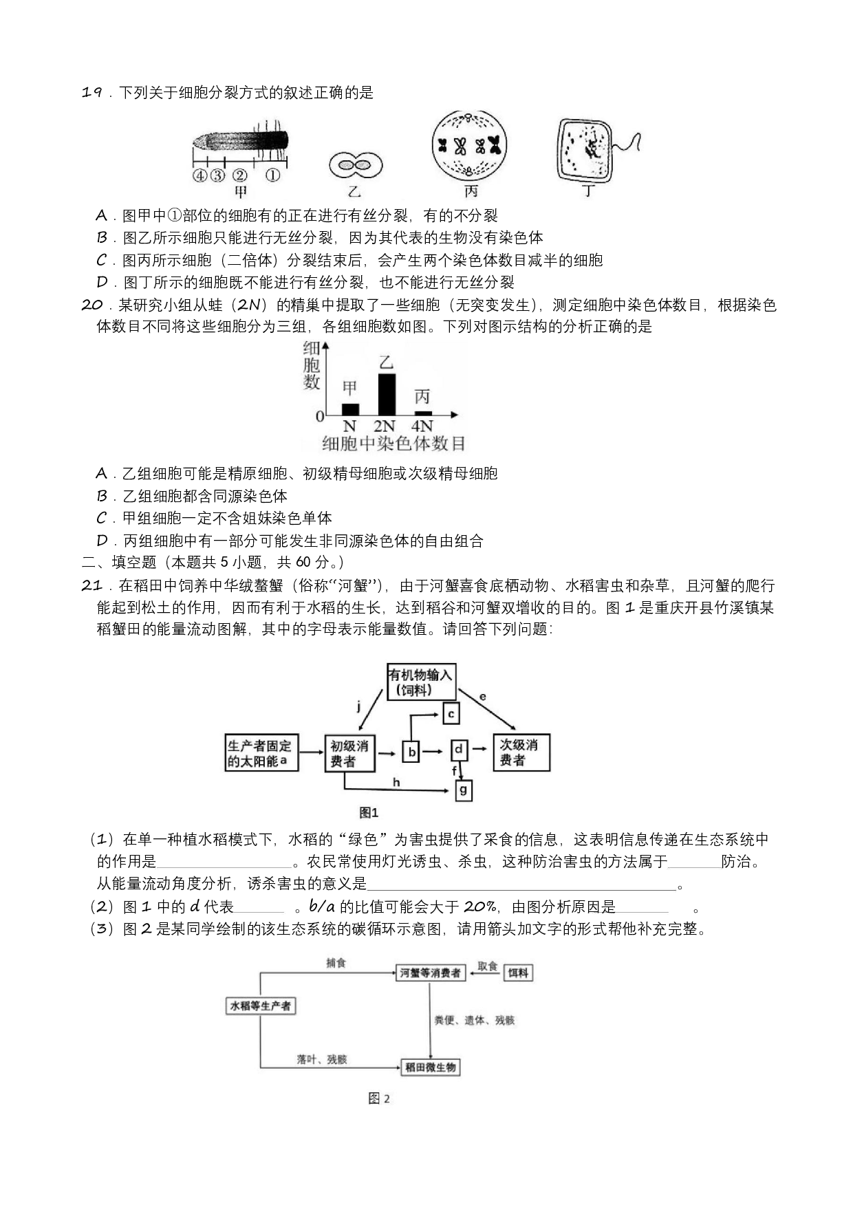 2022年重庆一中高2023届9月月考生物试题卷