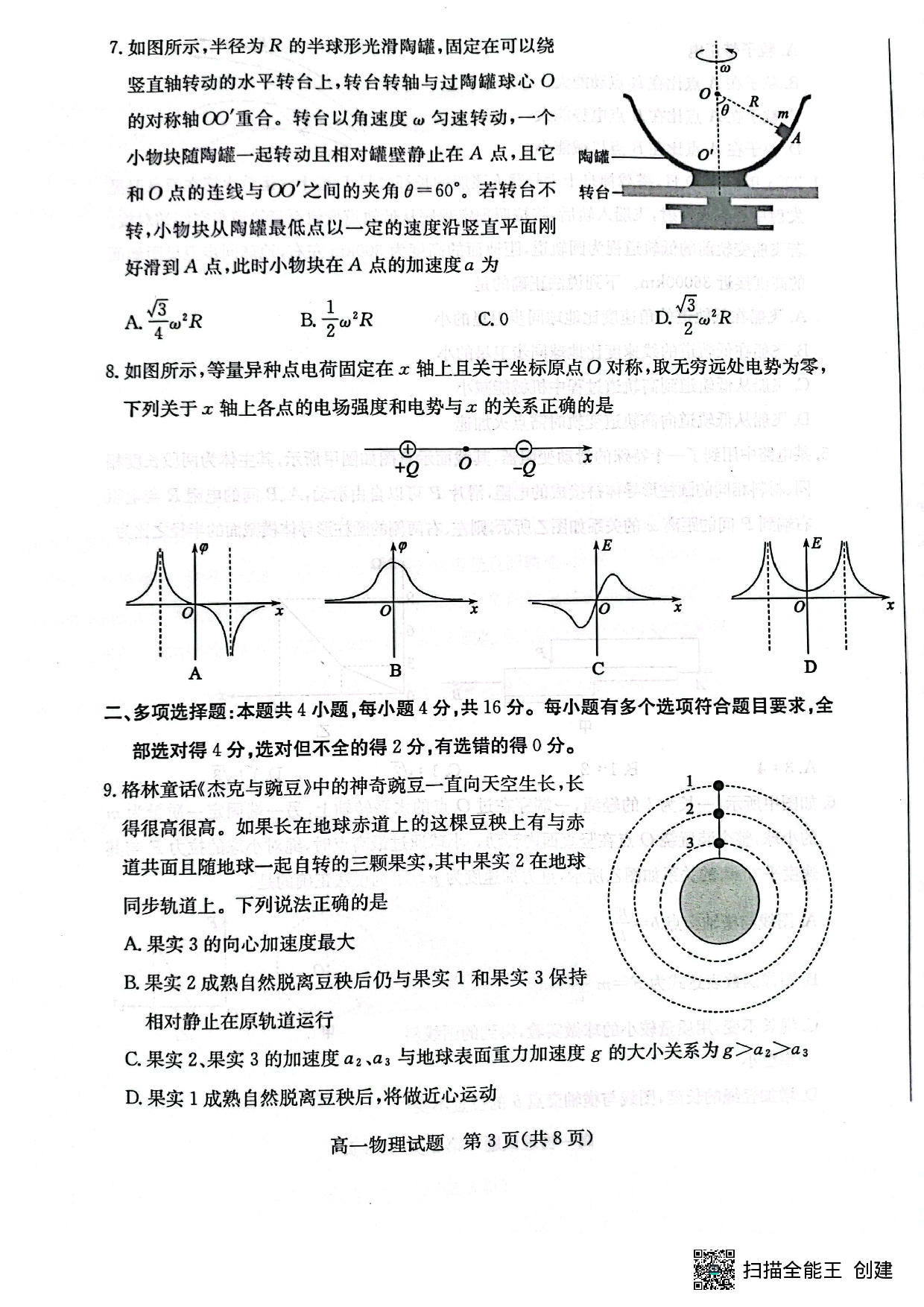 山东省滨州市2022-2023学年高一下学期7月期末考试物理试题（扫描版无答案）