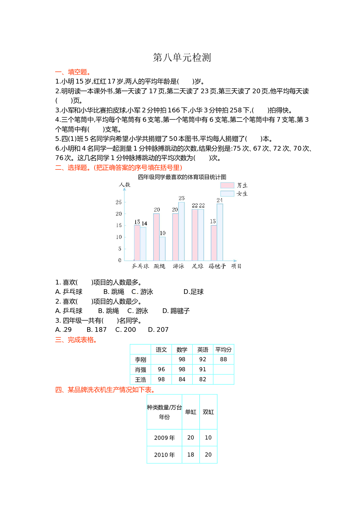 北师大版数学四年级下学期第8单元测试卷1.doc